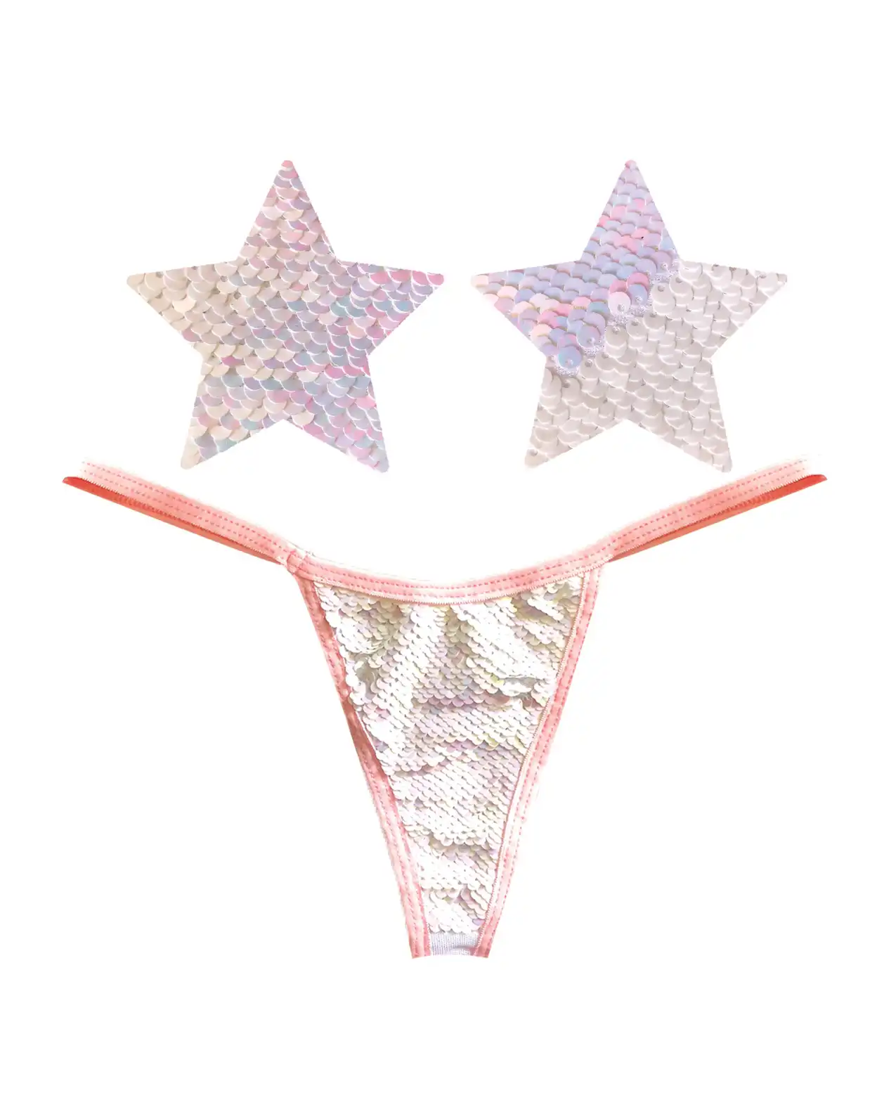 Neva Nude Naughty Knix Princess Bride Flip Sequin G-String & Pasties - Pink/White 